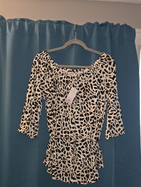 Black and White Animal Print 3/4  Sleeve Peplum Dress